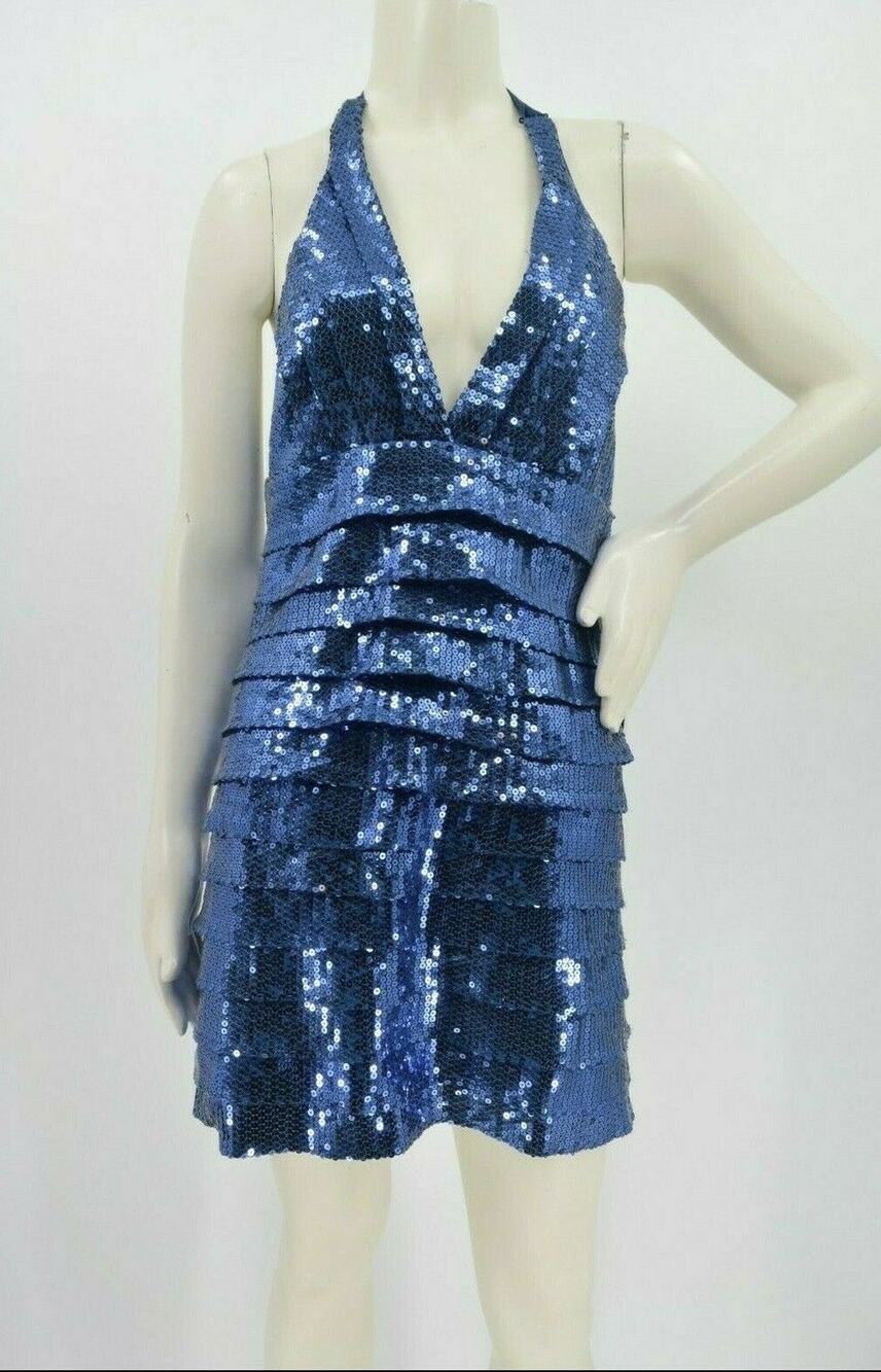 Forever 21 Womens Royal Blue Layered Sequins Halter Mini Party Dress Size M